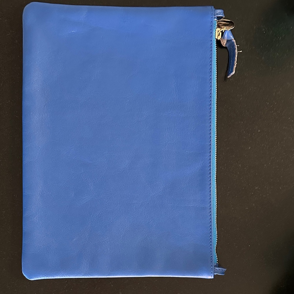 Clare V. Blue Leather Zip Flat Clutch